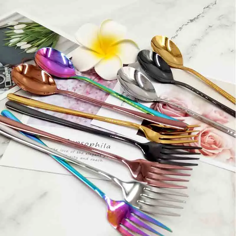 Reusable Creative Metal Stainless Steel 304 Flatware Colorful Fork Spoon Korean Cutlery Set