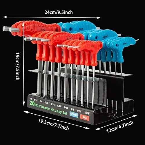 20-piece T-shaped Repair Tool Set Screwdriver Tool TPR Handle ball head Hex Key Wrench