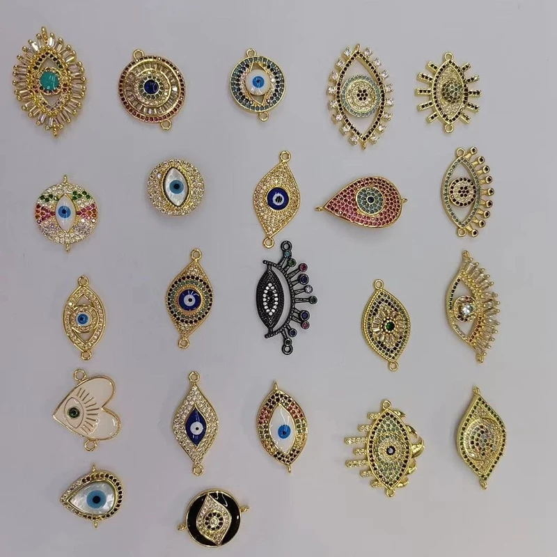 Wholesale 24K Real Gold Plated Cubic Zircon Paved Eyes Charm Connector for Jewelry Making Christmas