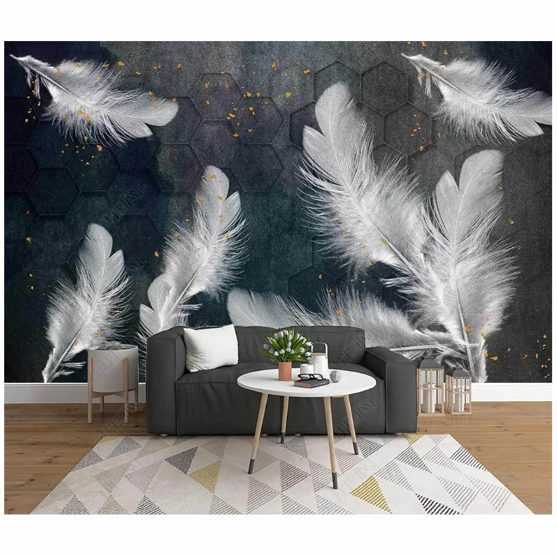 Nordic Beautiful Blue Watercolor Interior 3d Wallpaper Background Wall White Feather 3d Wall Murals Wallpaper