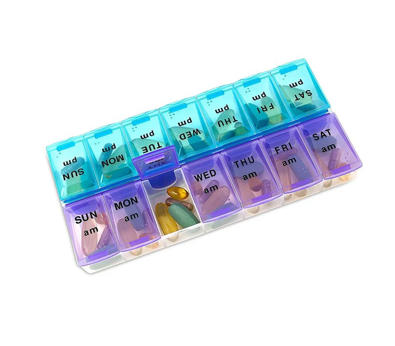 Weekly Pill Organizer, Travel 7 Day Pill Box Case with Unique Open Design and Large Compartments