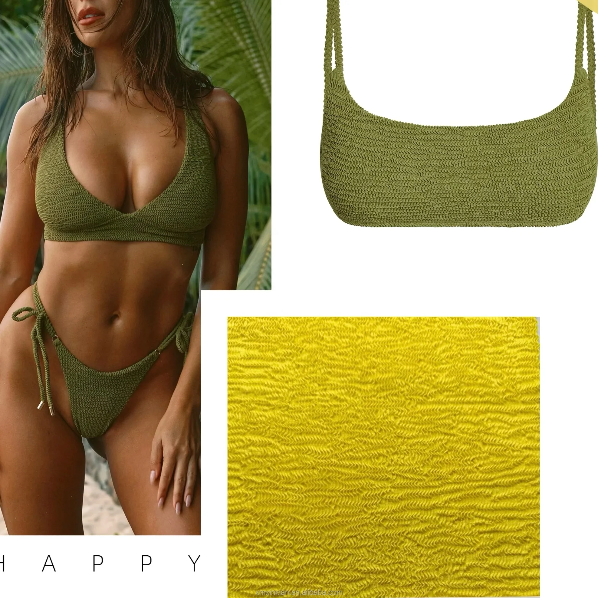 XA3295 new good stretched 400g seersucker crinkle swimwear fabric NO MOQ custom color swimsuit bikini spaghetti fabric