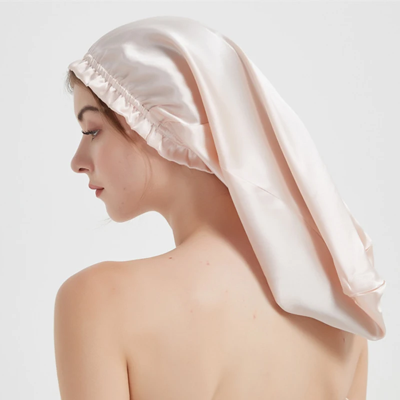 Women Silk Night Sleep Hats Double Layer Head Cover Custom sleeping cap Adjustable silk Satin Bonnet