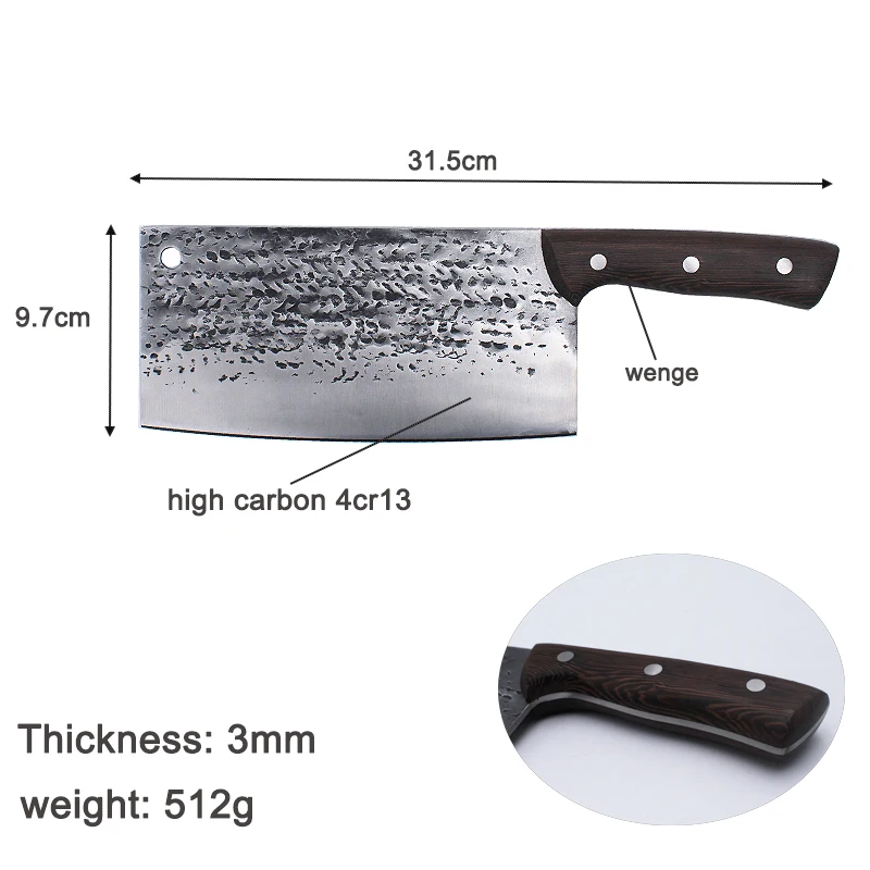 Heavy Duty Chinese kitchen chef Cleaver knife with Wooden Handle for meat and vegetables