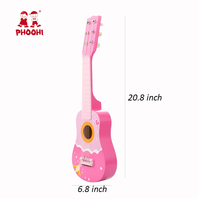 Wholesale Kids Play Musical Instrument Pink 21 Inch Wooden Guitar Toy For Girls