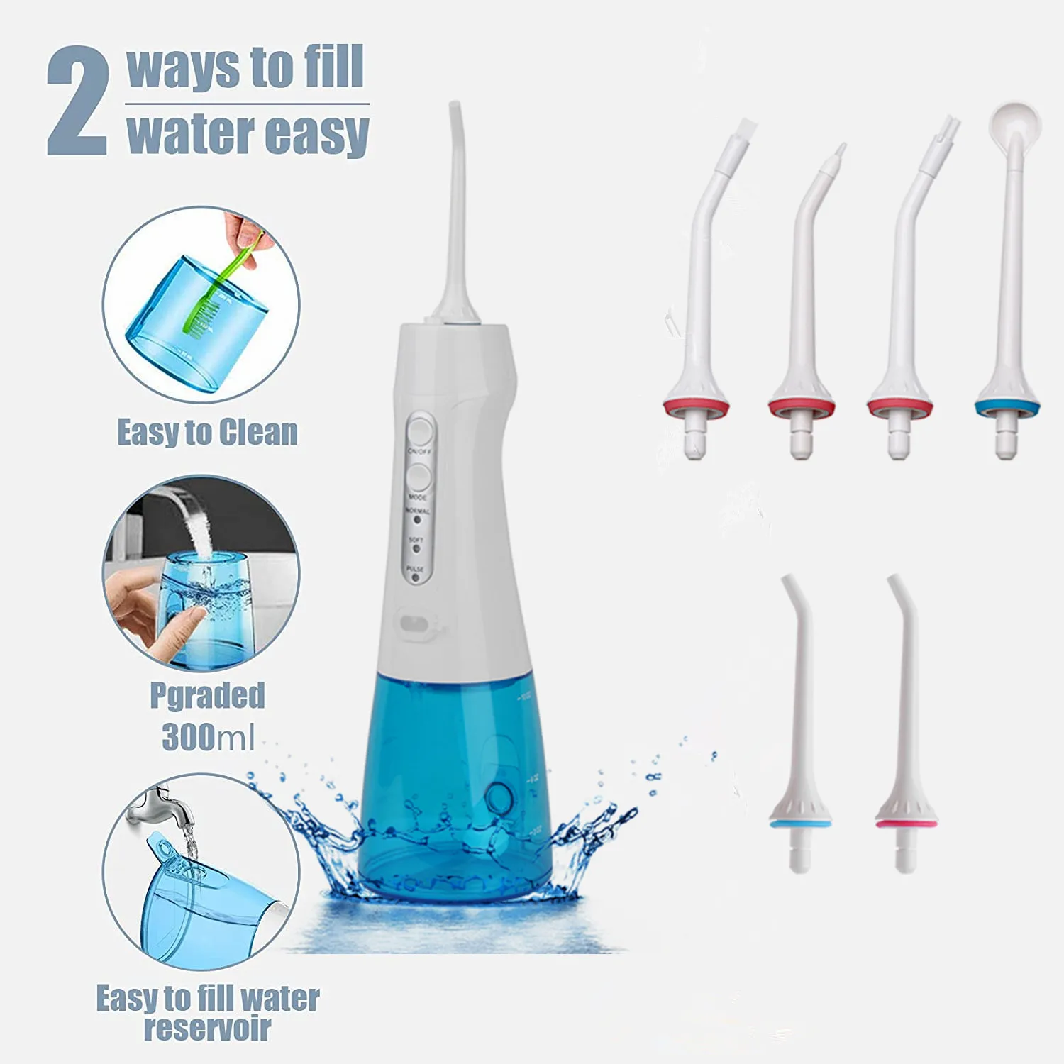 Portable Cordless Oral Irrigator Water Dental Flosser IPX7 Waterproof 300ML 3 Modes Deep Clean Helps Whiten Teeth for Travel