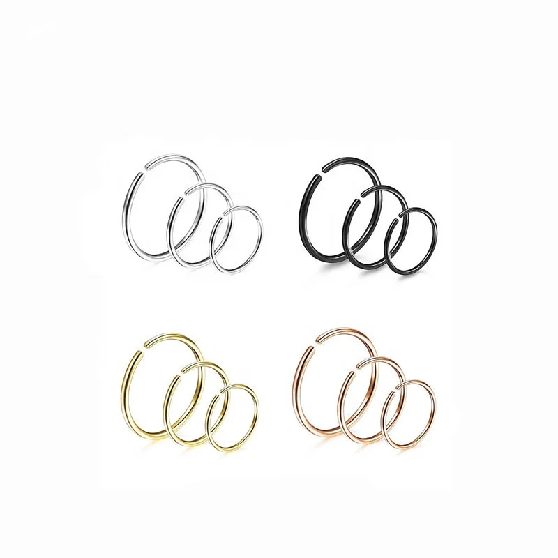 20G Surgical Stainless Steel False Puncture Jewelry Invisible Fake Nose Circle None Piercing Nose Ring