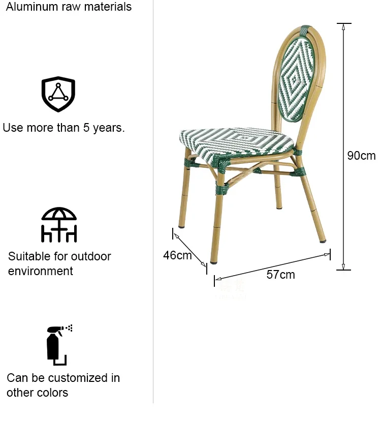 Patio Stacked French wicker Rattan Woven Cafe chairs French style Blue and white rattan woven bistro chairs for outdoor use