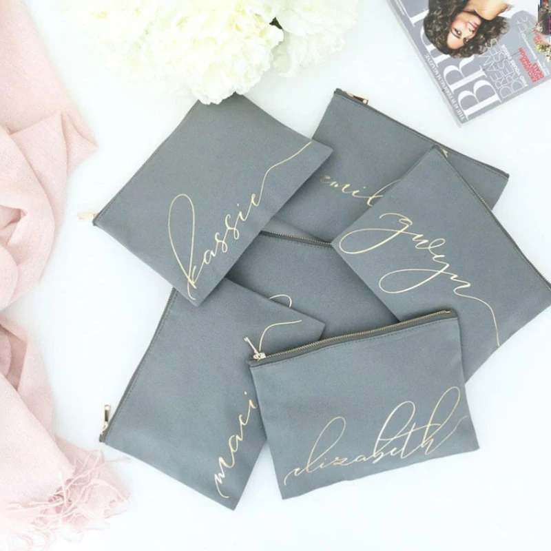 2022 Custom Logo Cotton Pink Travel Zipper Toiletery Pouch Bags Organizer Canvas Cosmetic Bag Makeup Brush Bag