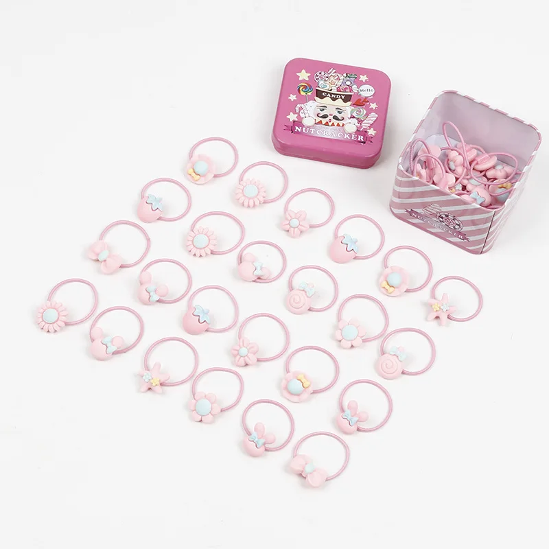 
New 40Pcs/Lot Gift Box Packed Girls Scrunchies Rubber Bands,Cute Cartoon Elastic Hair Bands For Girls 