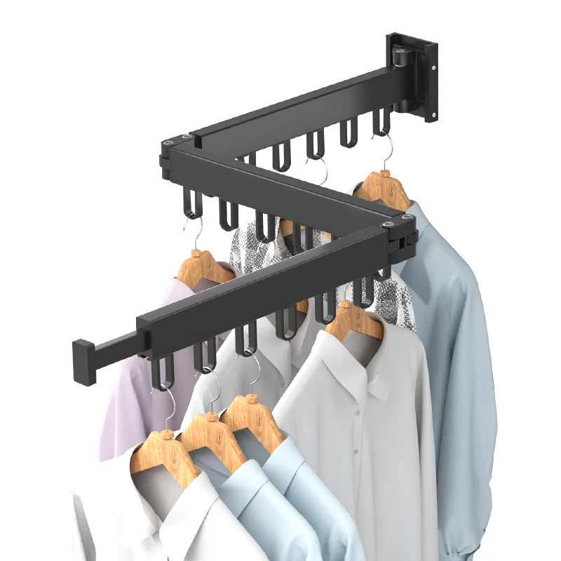 Folding Clothes Hanger Retractable Wall Mount Cloth Drying Rack Space Saving Aluminum Home Laundry Extend Clothes Dying Rack