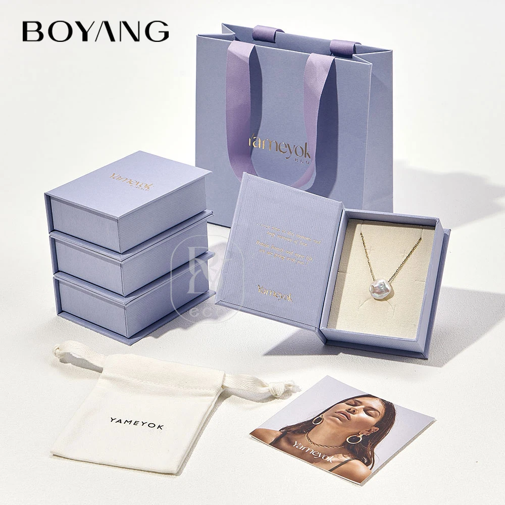 Custom Logo Printed Recyclable Book Style Paper Ring Earring Necklace Packaging Jewelry Boxes with Pouch