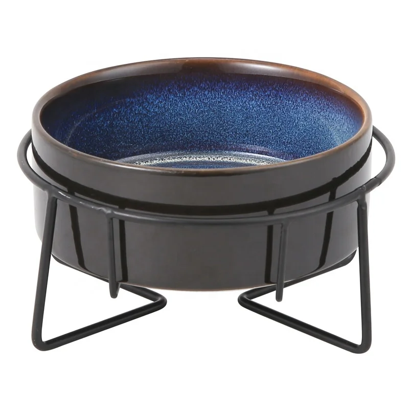 Fashion Star Sky Design Cat Dog Pet Bowl Food Feeder Drinking Water Bowl Pet Ceramic with Stainless Steel Stand Stylish Rounded