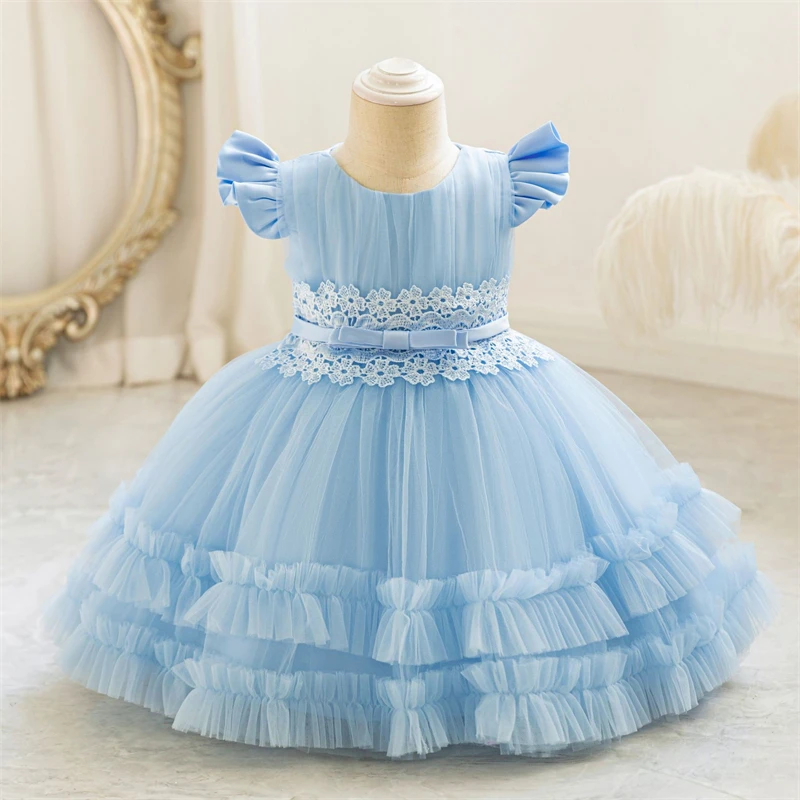 Latest Kids Host Birthday Party Dress Toddler Baby Girls Cap Sleeve Prom Gown Princess A-Line Puffy Dress For Girls