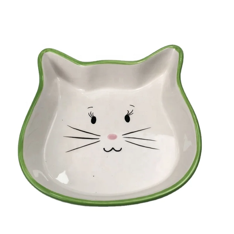 Custom ECO-Friendly ceramic oval cat feed bowl Green Cheap with fish bone desgin