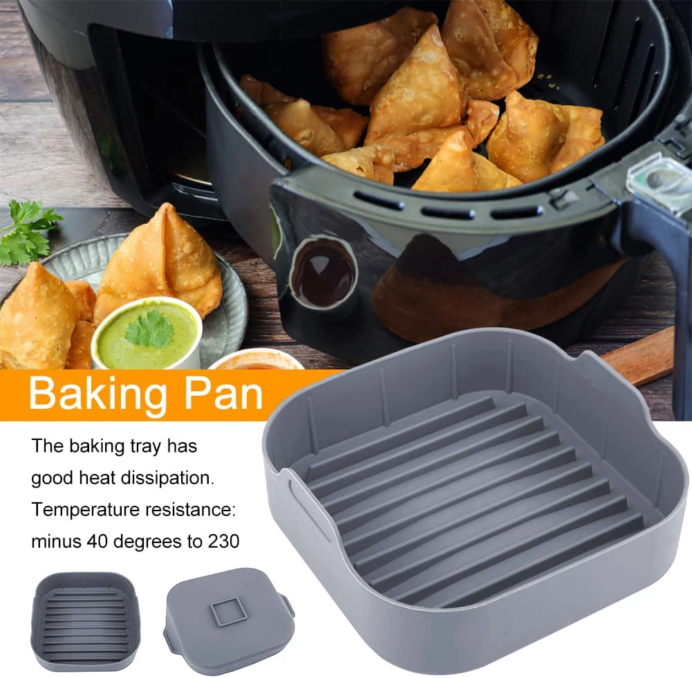 Easy To Clean Repeatable High Temperature Resistant Silicone Air Frying Pan Fryer Accessory Pan for Kitchen Cooking