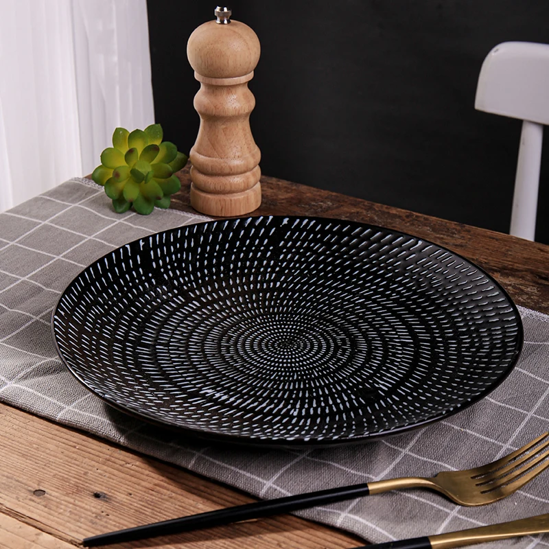 CANHUI Porcelain Dinner Plate Unique Dinnerware Tableware Hotel Banquet Ceramic Customized Restaurant Plates Matt Black Plate