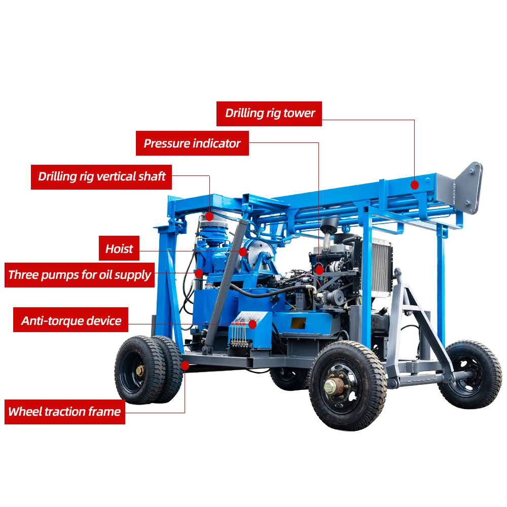 HENGWANG 200m 300m Deep Hole Water Well Drilling Rig With Mud Pump For Congo Chile Underground Borehole Machine Equipments