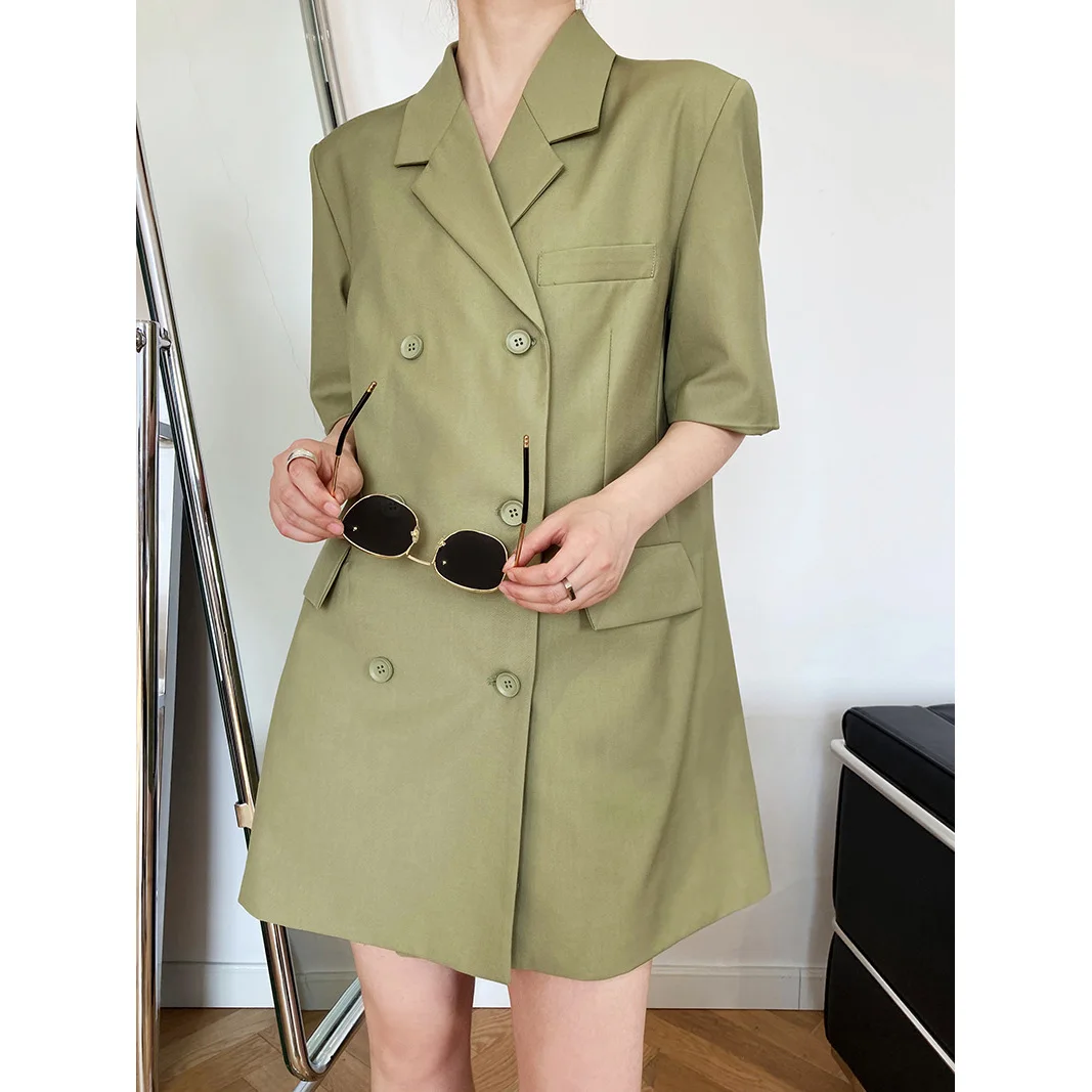 
2021 autumn designer solid Double breasted suit dress short sleeve suits skirt officewear 