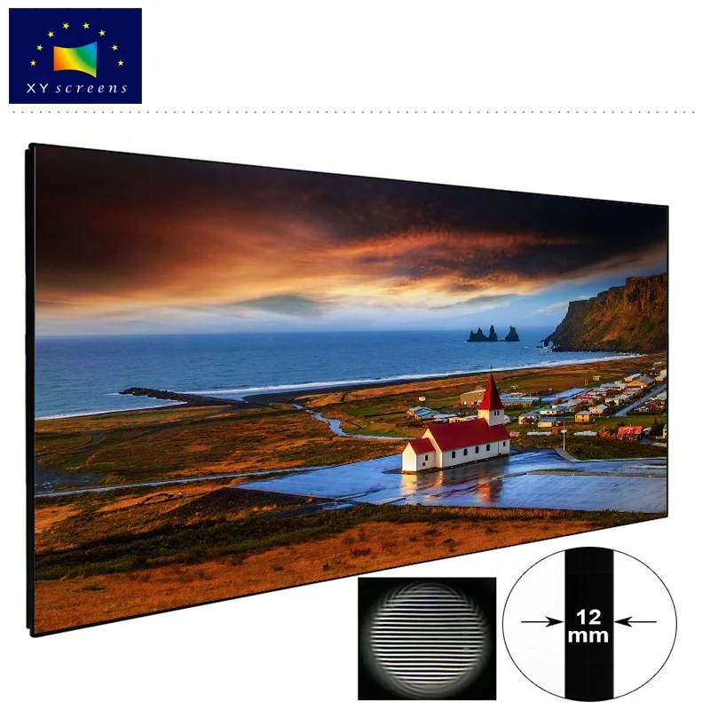 XY 80-120 дюймовый тонкий проекционный экран с фиксированной рамкой и потолочным светильником отклонение CLR ткань PET Crystal для лазерного