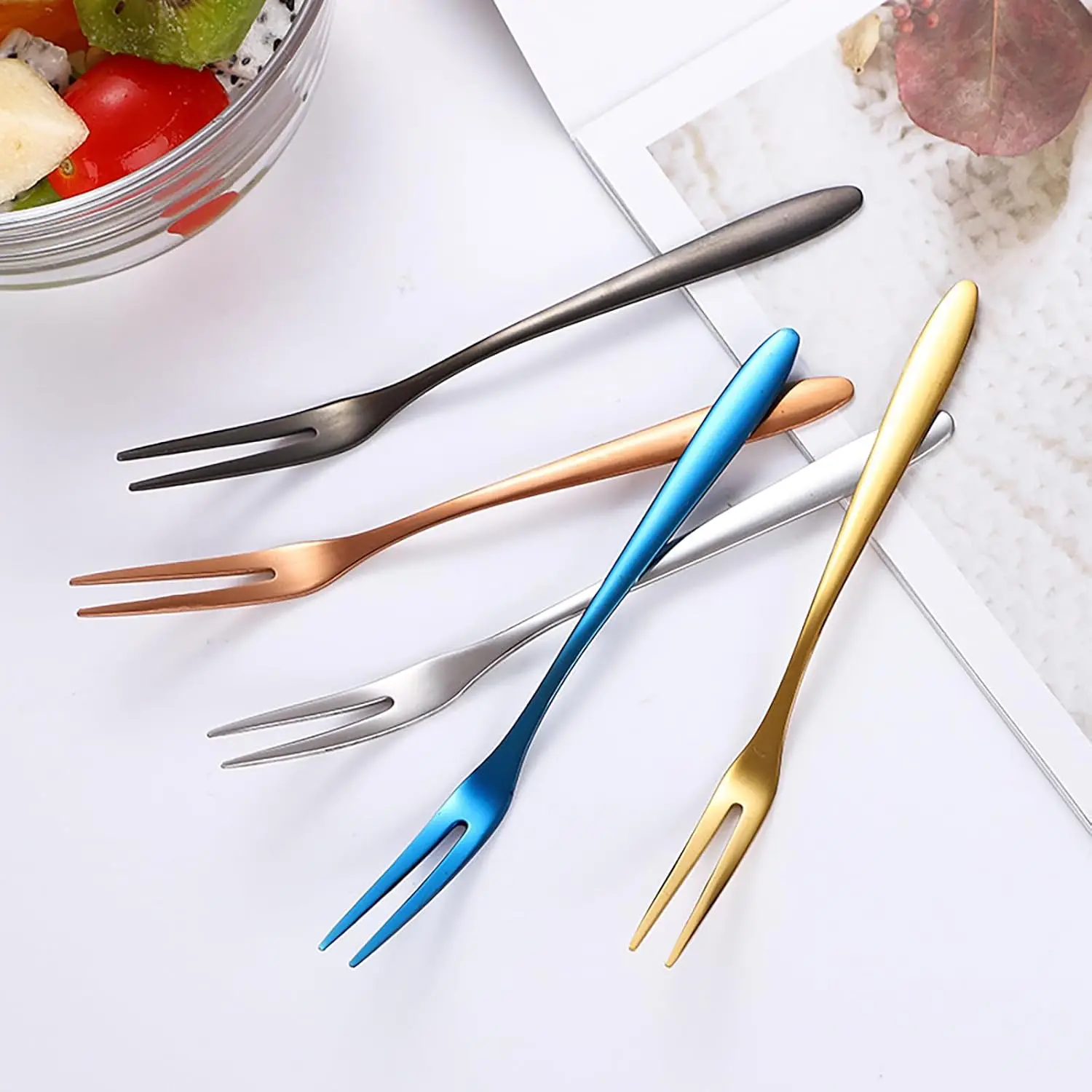 Wholesale Stainless Steel Fruit Fork Two-Tine For Dessert Fruit Appetizers Tasting Stainless Steel Fork
