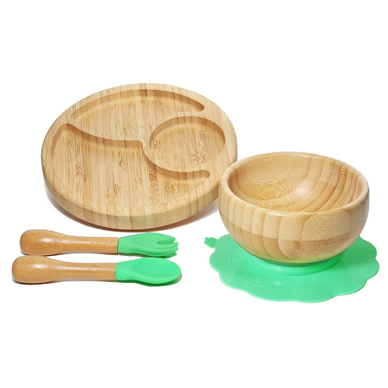 2022 New designer dinnerware  Baby Dinner Set food grade bamboo baby plate with silicone suction plates and bowls for toddlers