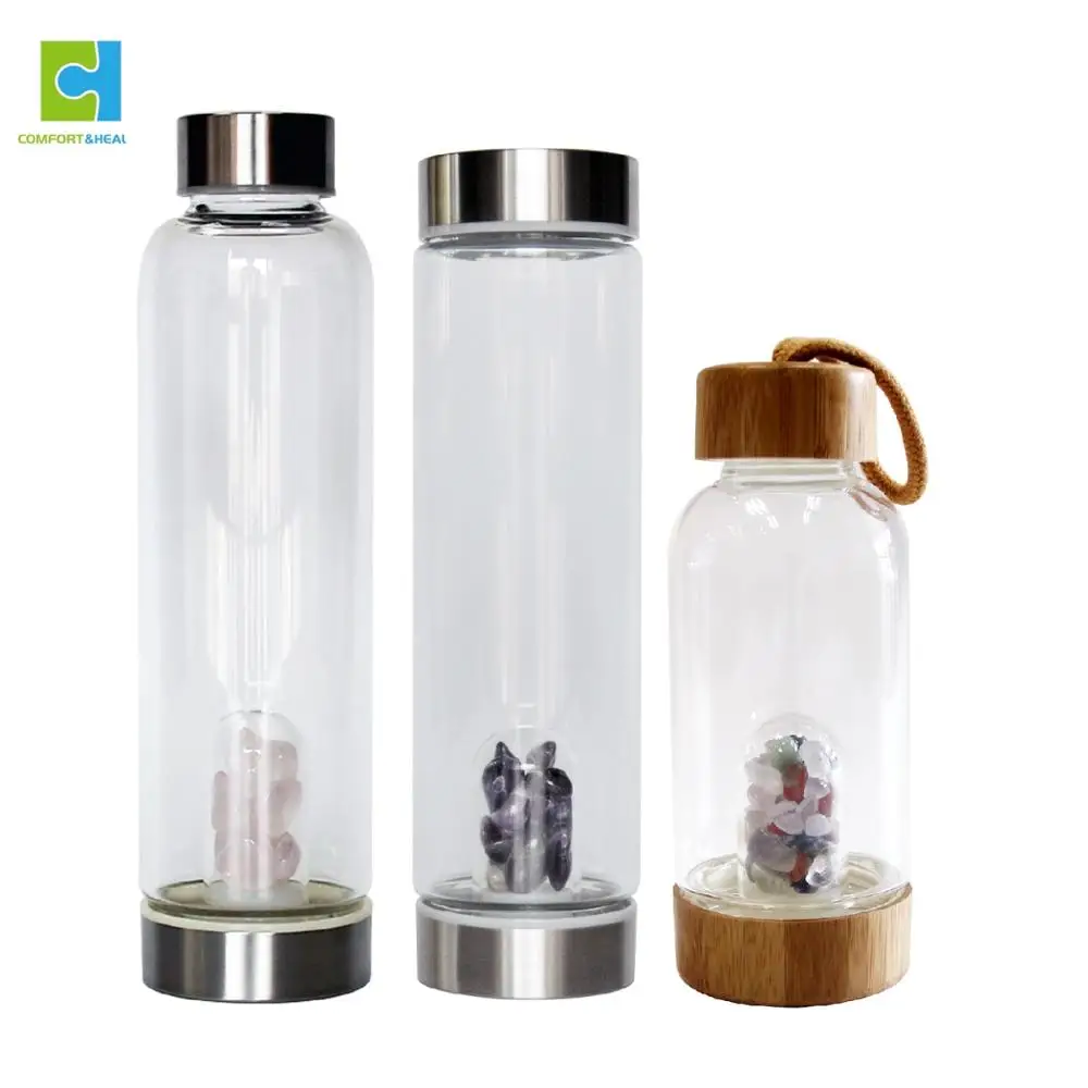 Подарок на день Святого Валентина, бутылка для воды с логотипом на заказ, не содержит Бисфенол А, спортивное стекло, Хрустальный драгоценный камень, Бамбуковая бутылка с подарочной коробкой