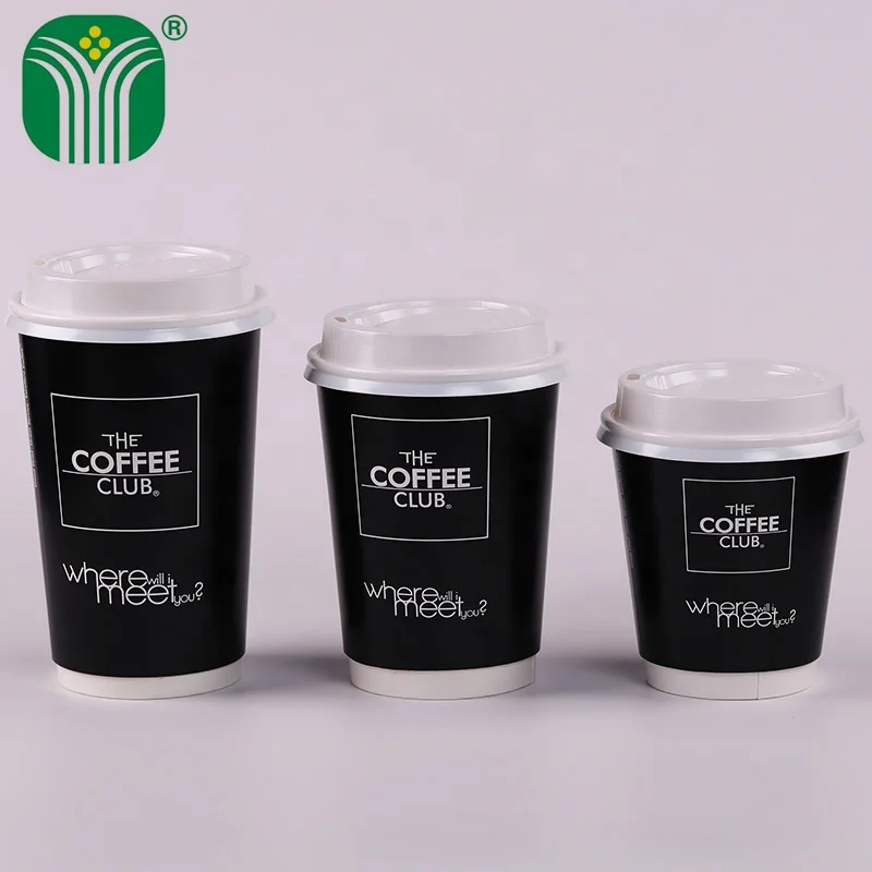 custom logo printed 16oz coffee paper cup with lid and straw