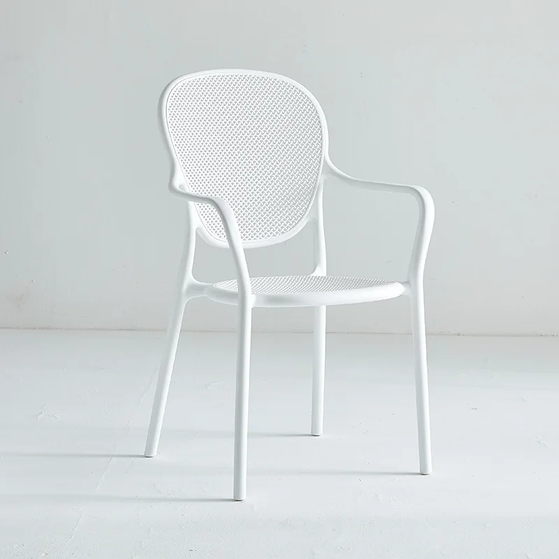 New design stackable armrest white polypropylene plastic dining chair