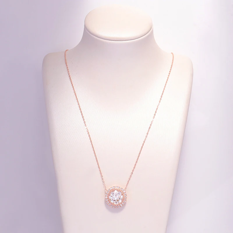 Popular Style Women Necklace 10K Rose Gold Moissanite Diamond Pendant Round H&A Cut Diamond Necklace