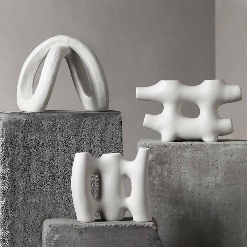 Nordic White Ceramic Irregular Flower Vase Handmade Art Porcelain Vases Decoration For Home