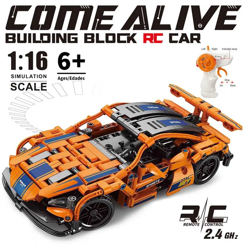 408 PCS Hot Selling Educational Rc Toys Block Assembled Super Sports Remote Control Building Blocks Drift Car For Kids Toy