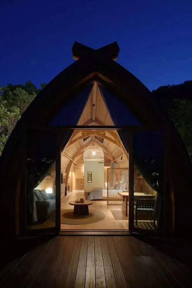 
Prefabricated wooden mini hotel house arched shape boathouse 