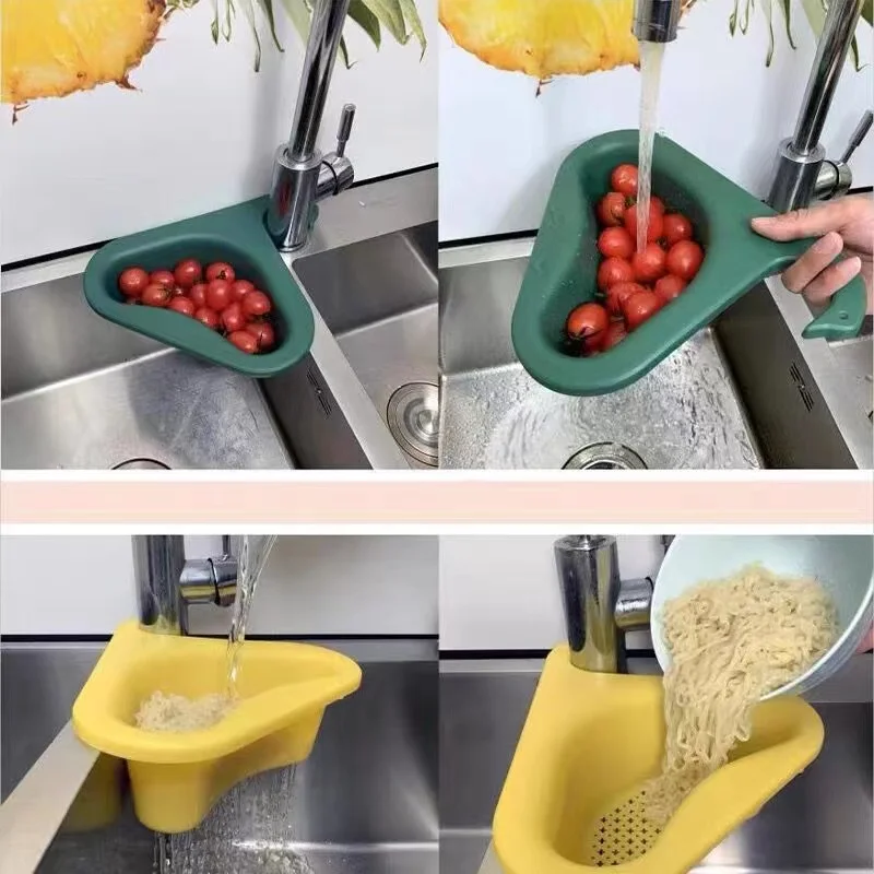 2022Hot Sale Swan Drain Basket Sink Multi-functional Hanging Filtering Draining Rack Triangular Sink Strainer Basket For Kitchen