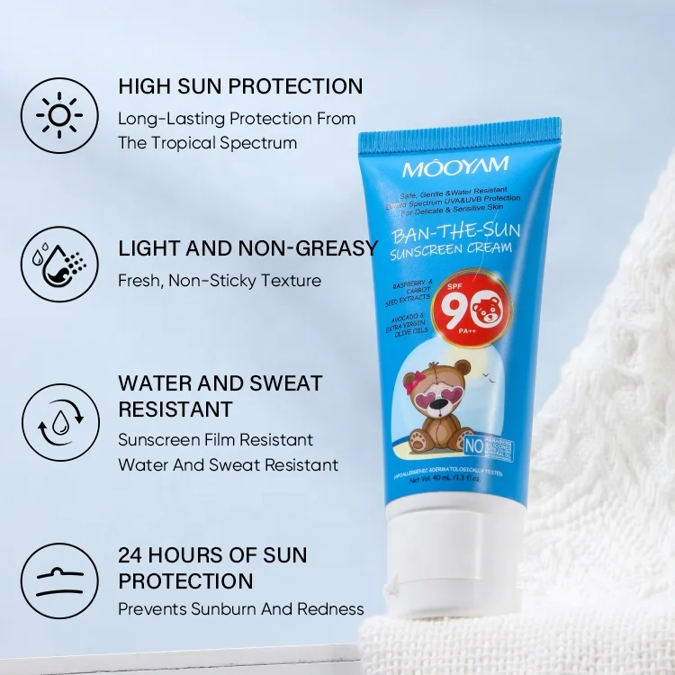 Private Label Anti-UV Waterproof Sun Block Cream Lotion Whitening Sweatproof Sunblock SPF 50 70 90 Sunscreen for Face Body