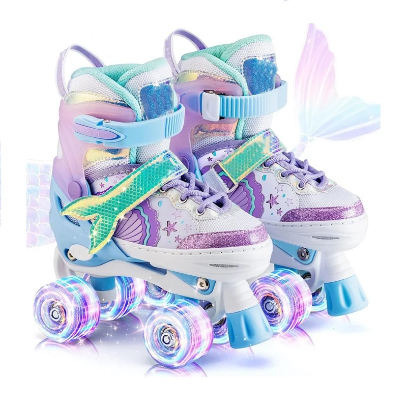 Индивидуальные русалки Patines De 4 Ruedas justables мигающие роликовые коньки Les Patins Roulettes Pour Enfants для девочек