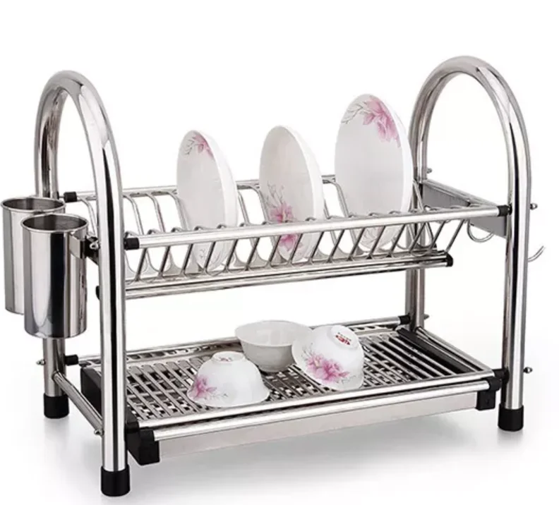 2 Tier Stainless Steel Multifunctional Kitchen Storage Kitchen Organizer Dish Rack for Kitchen Ware