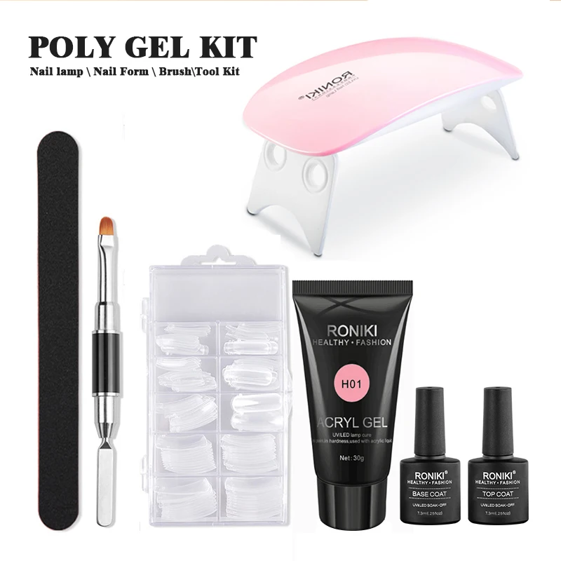 RONIKI oem bulk uv extension gel kit with led lamp custom acrylic poly gel nail set