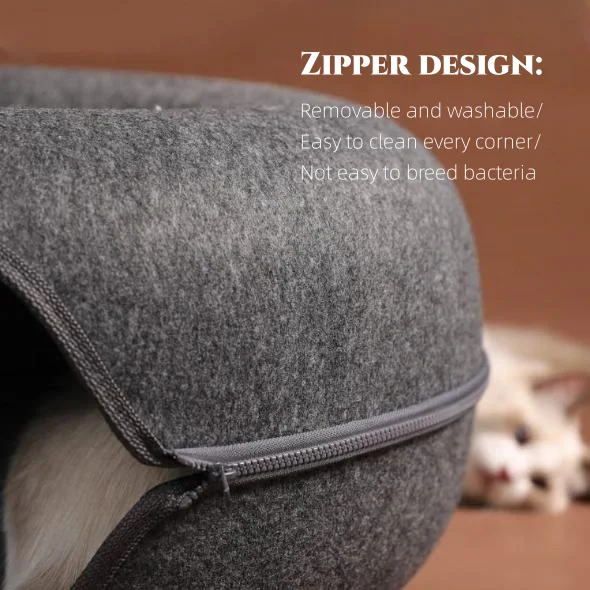 OF Wholesale Luxury Double-storey Donuts Shape Custom Felt Round Tunnel Pet Cat Bed Peekaboo Cat Cave