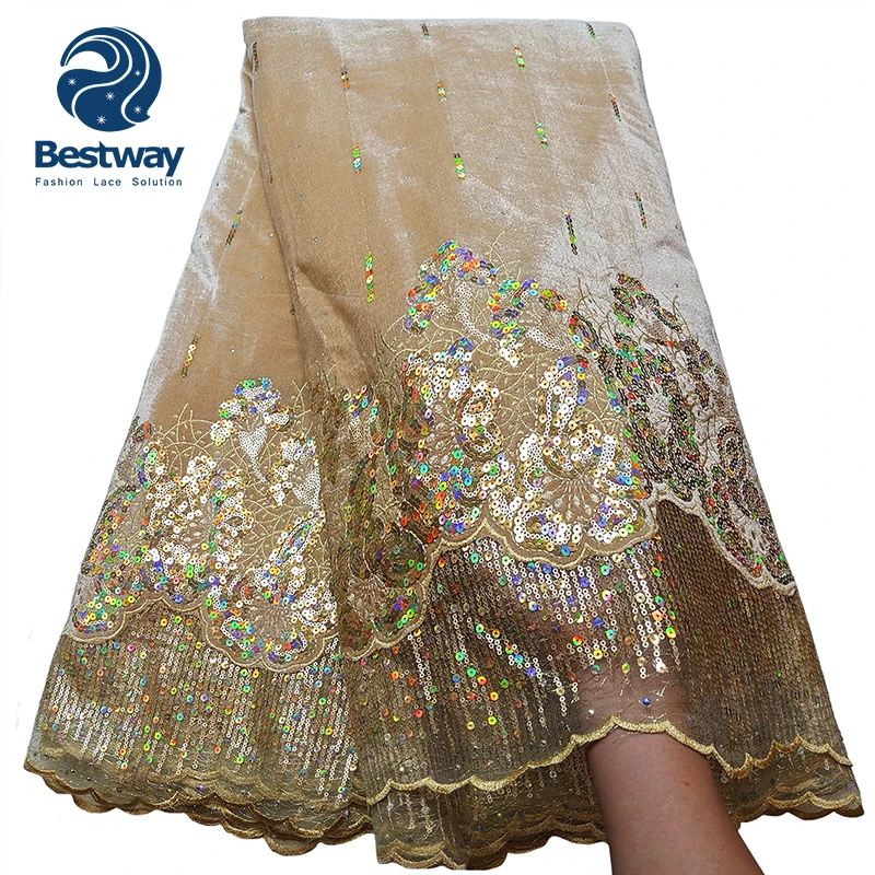 Bestway 2023 Exclusive Velvet Stitching Sequin Net Embroidery Velvet Lace Fabric
