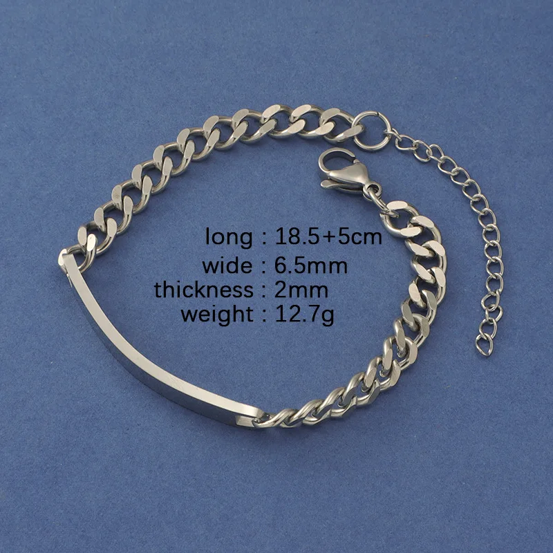 Dropshipping Customized Engraving Stainless Steel Tarnish Free 18K Gold Plated Waterproof Jewelry Engraved Bar Bracelet