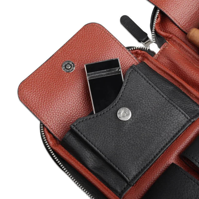 Premium Luxury Cigar Tool Bag Genuine Leather Cigar Bag Travel Portable Cow Leather Moisturizing Humidor Cigar case