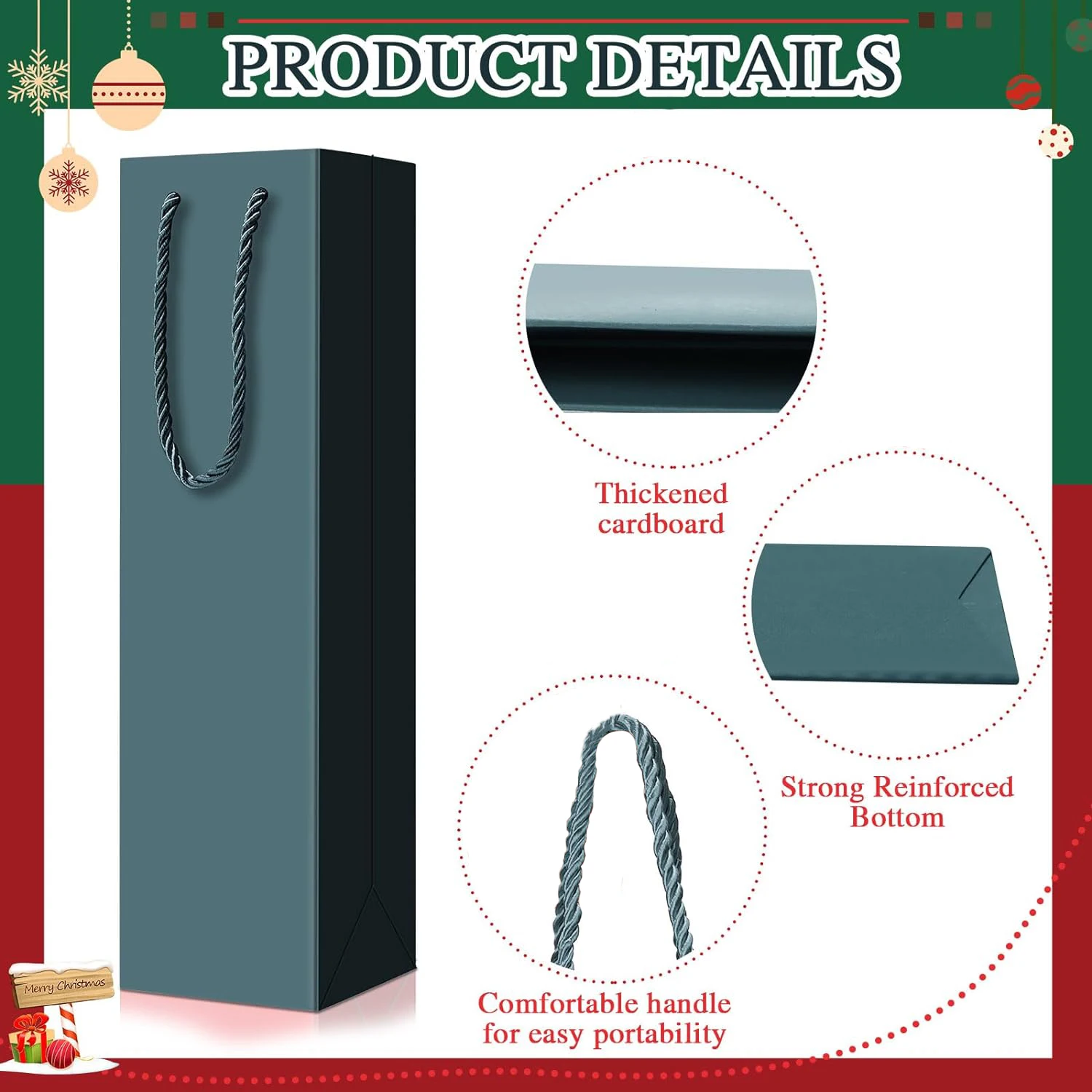 Low Luxury Champagne Wine Gift Paper Bag Recyclable Green Wine Bottle Kraft Paper Bag Durable Shopping Paper Wine Bag