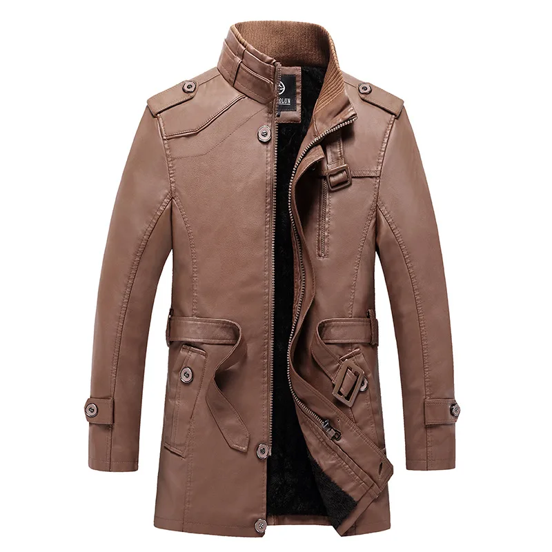 Мужское длинное пальто повседневная кожаная куртка из искусственной кожи Ветрозащитная парка Верхняя одежда Пальто Тренч