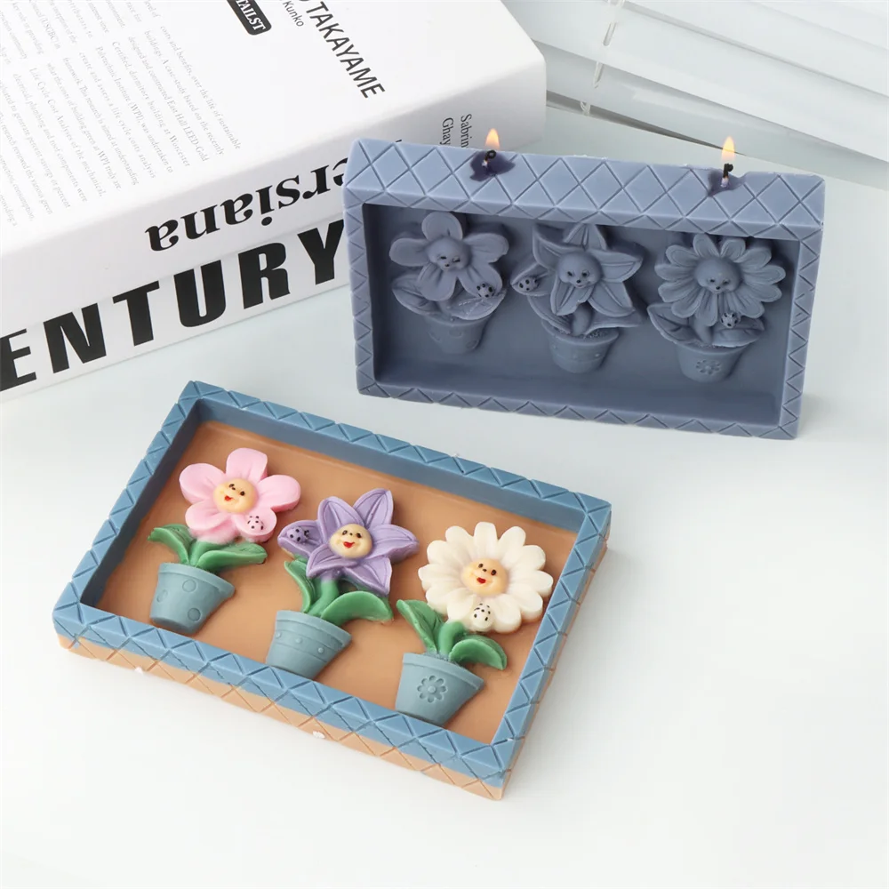 Silicone Sunflower Photo Frame Candle Mold Celebrity Painting VanGogh Flower Pot Relief Resin Soywax Plaster Tool DIY Home Decor