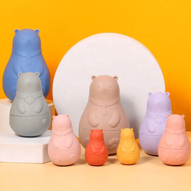 Hot Sale Educational Baby Stacker Stacking Toy Infant Early Education Toy Food Grade Silicone Nesting Dolls