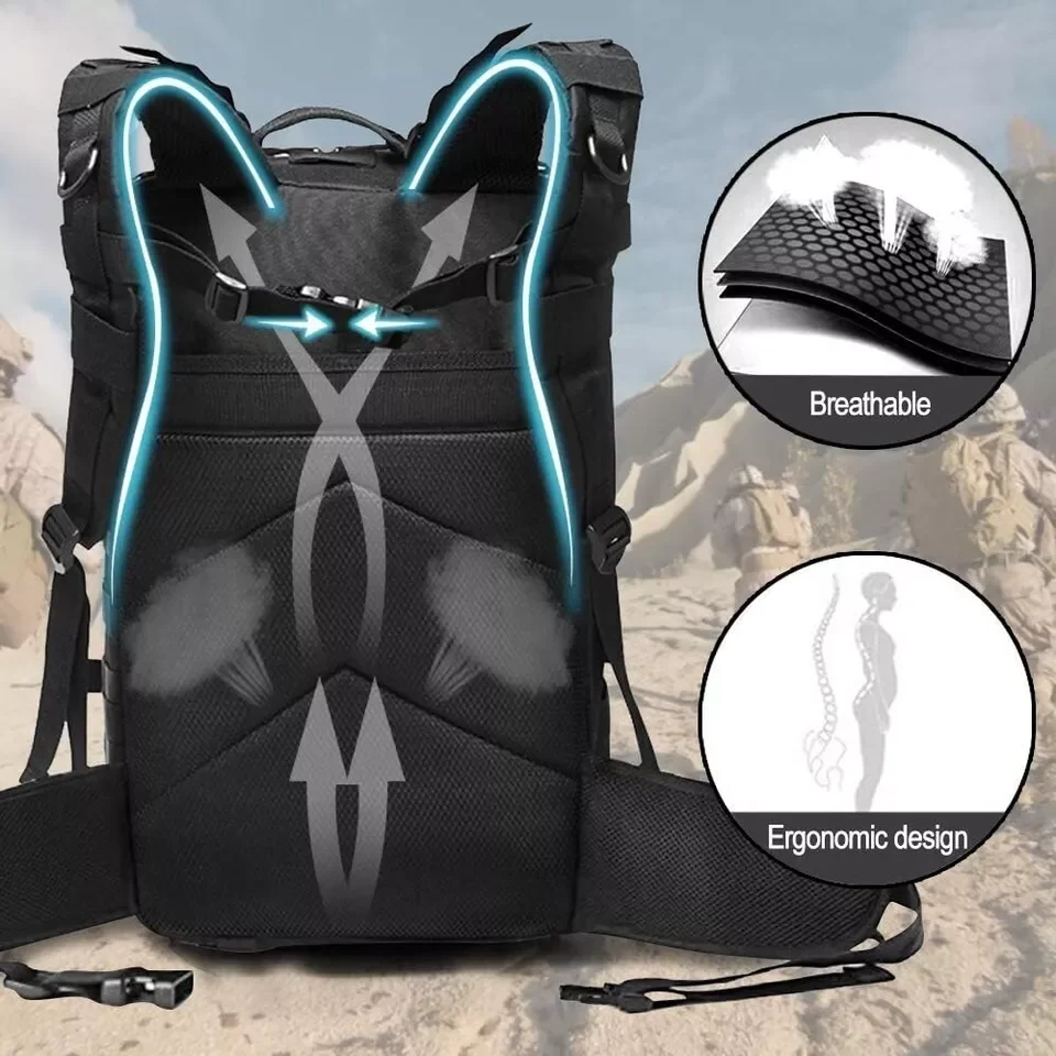 Unisex 30L Tactical Backpack Shoulder Strap Large Capacity Oxford Lining Zipper Closure Camping Hiking Outdoor Sports Travel