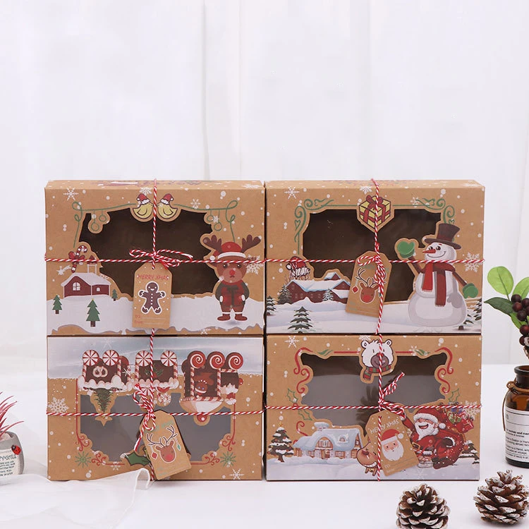 Christmas Packaging Gift Box Eco-friendly Kraft Paper Wholesale Custom Holiday Gift Cartoon Packaging Kraft Paper Bag with Flap