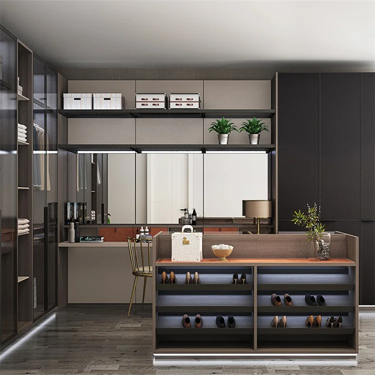 European modern design bedroom furniture cloakroom wardrobe jewelry shoe storage bed sofa chair wardrobe complete set custom