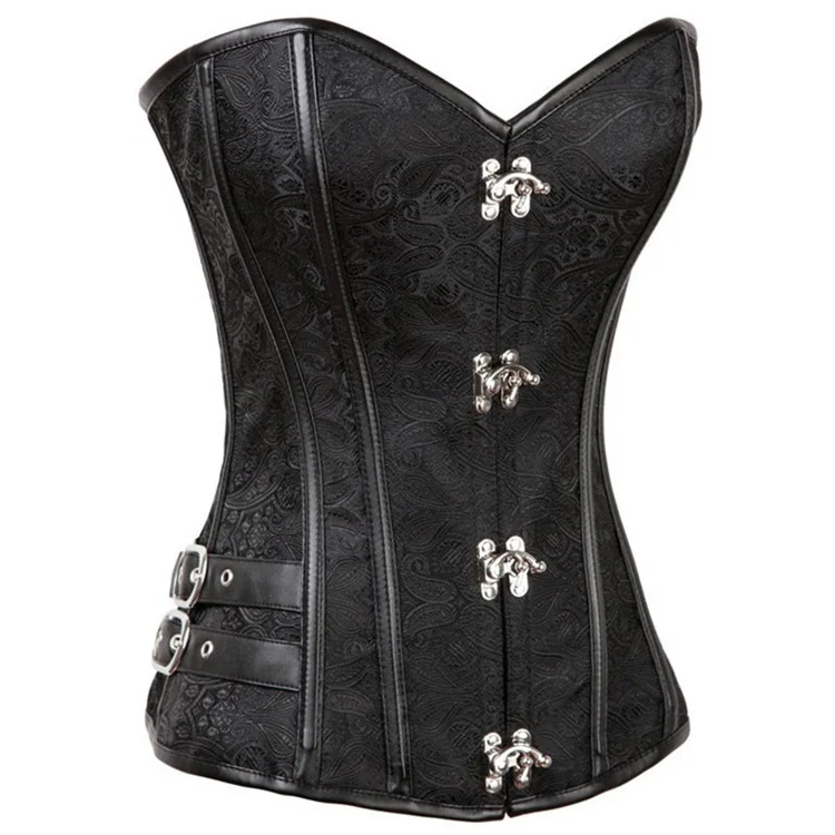 Steampunk Brown Gothic Overbust Corsets & Bustiers Steel With Buckle Back Lace Up Closure Corset For Women